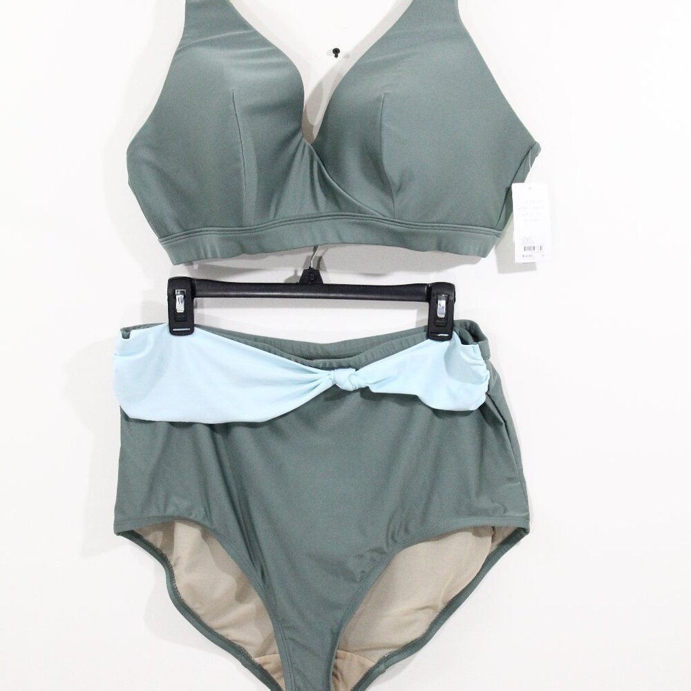 Cacique Women Plus Size Bikini New 18 / 20 Swimsuit Top Bottom Two Piece Green